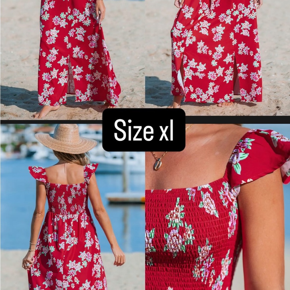 Cupshe Red Floral Maxi Dress